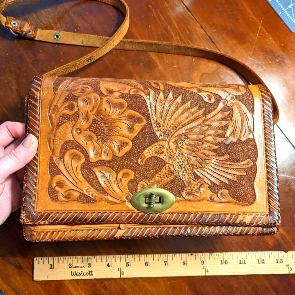 1960 or 1970's eagle leather crossbody bag
